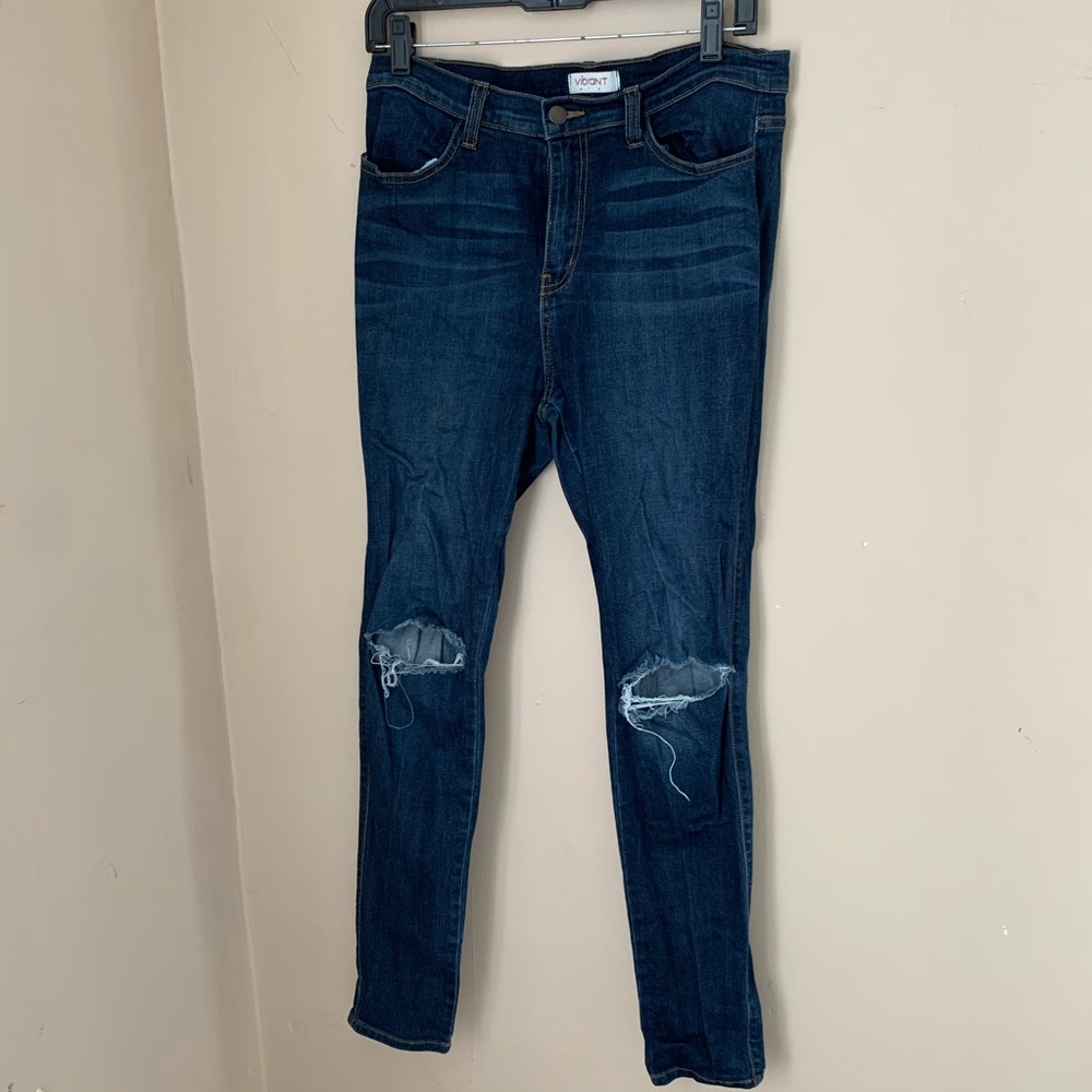 Vibrant Dark Blue Distressed Jeans